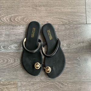 Michael Kors Black Leather Toe-Ring Sandals